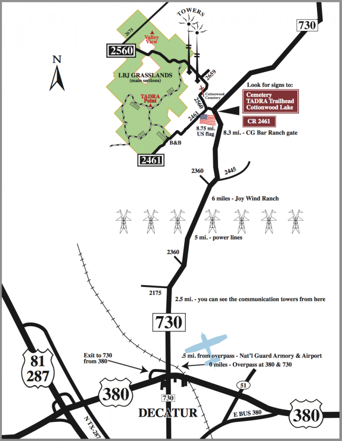 Map from Decatur to LBJ Grasslands