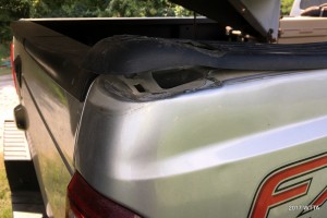 Damage to the truck bed. 